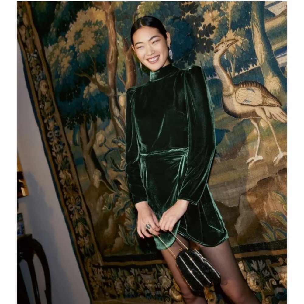 Reformation Forest green Velvet Dress